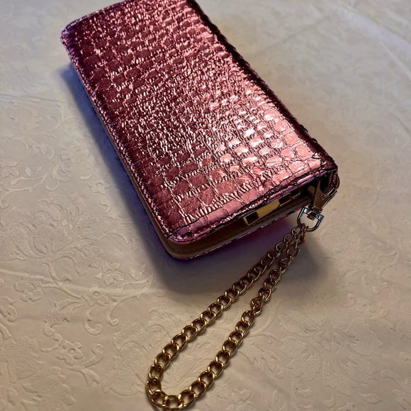 BP. Embossed Faux Leather Wallet Metallic Pink with Wrist Chain - Picture 3 of 11